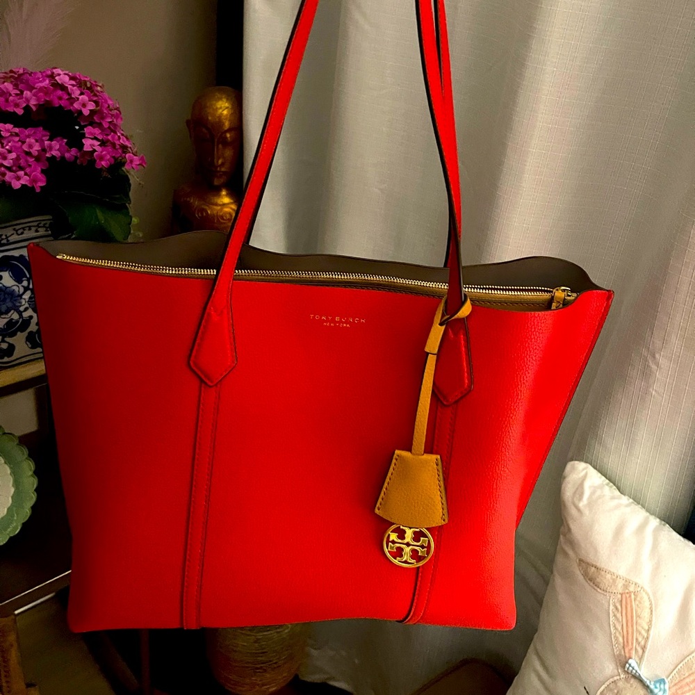 TORY BURCH , red tote bag used a few times only . Perfect size and very clean !